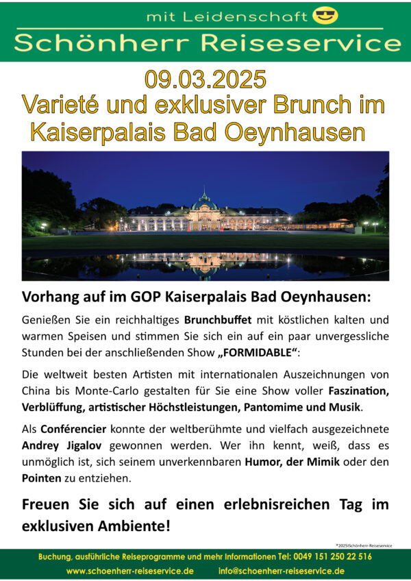 Varieté und exklusiver Brunch im Kaiserpalais Bad Oeyenhausen