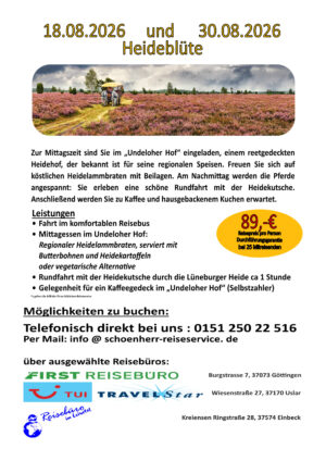 18.08.2026 und 30.08.2026 Heideblüte