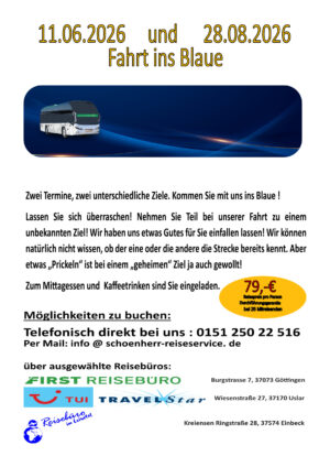11.06.2026 und 28.08.2026 Fahrt ins Blaue