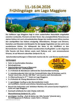 11.04.-16.04.2026 Frühlingstage  am Lago Maggiore