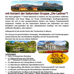15.-20.10.2026 Goldener Herbst in Südtirol-Traubenfest in Meran